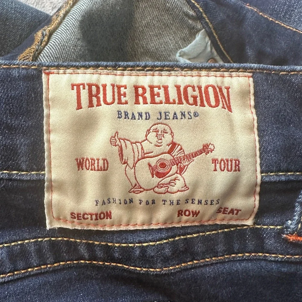True Religion Jeans Mens 42 Blue Ricky Relaxed Straight Dark Wash Stretch Denim